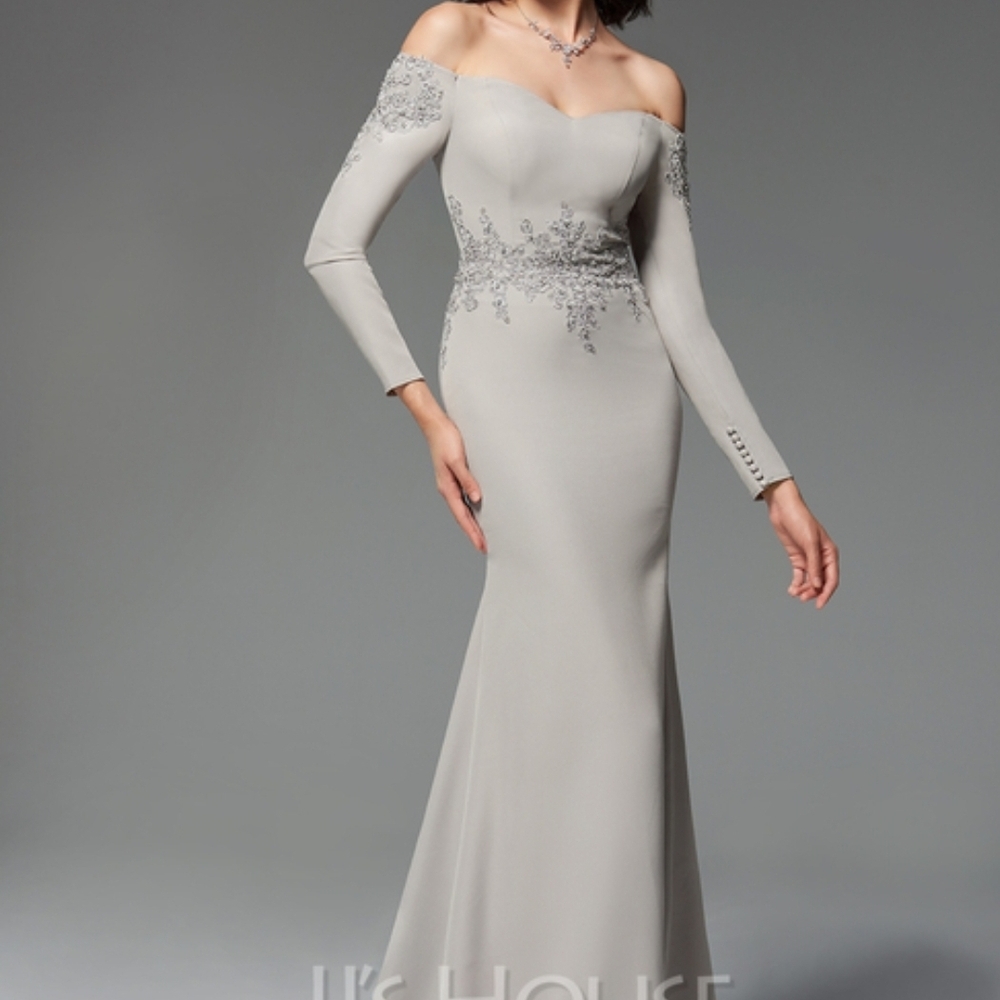 JJs House Green Embellished Heart-Shaped-Neck Gown for Weddings